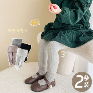 外穿宝宝裤 加厚超柔绒婴幼儿竖条百搭保暖打底裤 袜 袜冬季 女童连裤