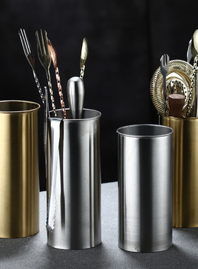 酒吧商店不锈钢收纳桶圆形卷边收纳吧勺调酒工具筒酒吧日式收纳桶