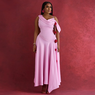 欧美跨境女装2025夏季新款气质设计感露肩中长款修身吊带连衣裙