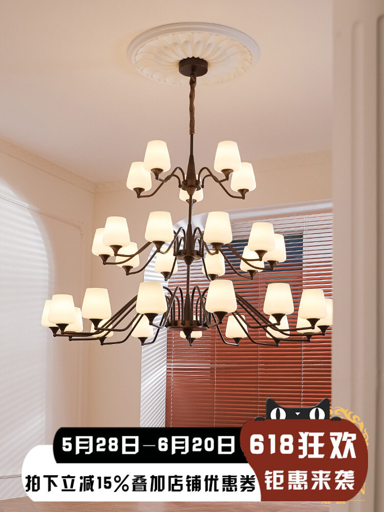帝赞美式别墅吊灯中古风复古loft挑高楼梯灯具大气自建房大吊灯
