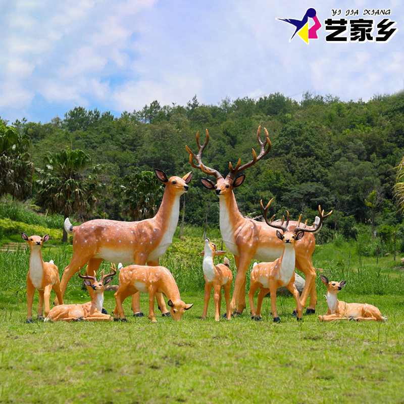 户外玻璃钢梅花鹿雕塑庭院草坪仿真动物园林景观公园广场景区摆件