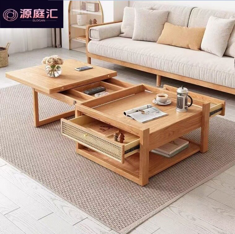 实木升降茶几餐桌一体客厅家用小户型日式简约现代轻奢创意双层桌