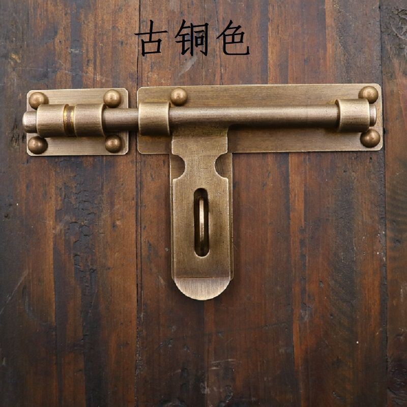 木大门锁全套双开门纯铜插销木门铜插销通用型扣锁仿古插销老式