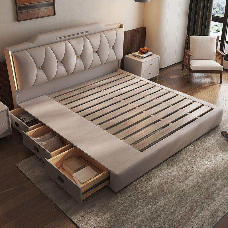 皮床主卧高端真皮意式双人床现代轻奢简约新款大床1.8米储物婚床