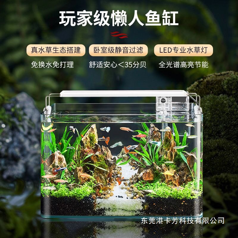 鱼缸造景全套热弯玻璃缸客厅小型桌面免换水生态草缸迷你金鱼缸