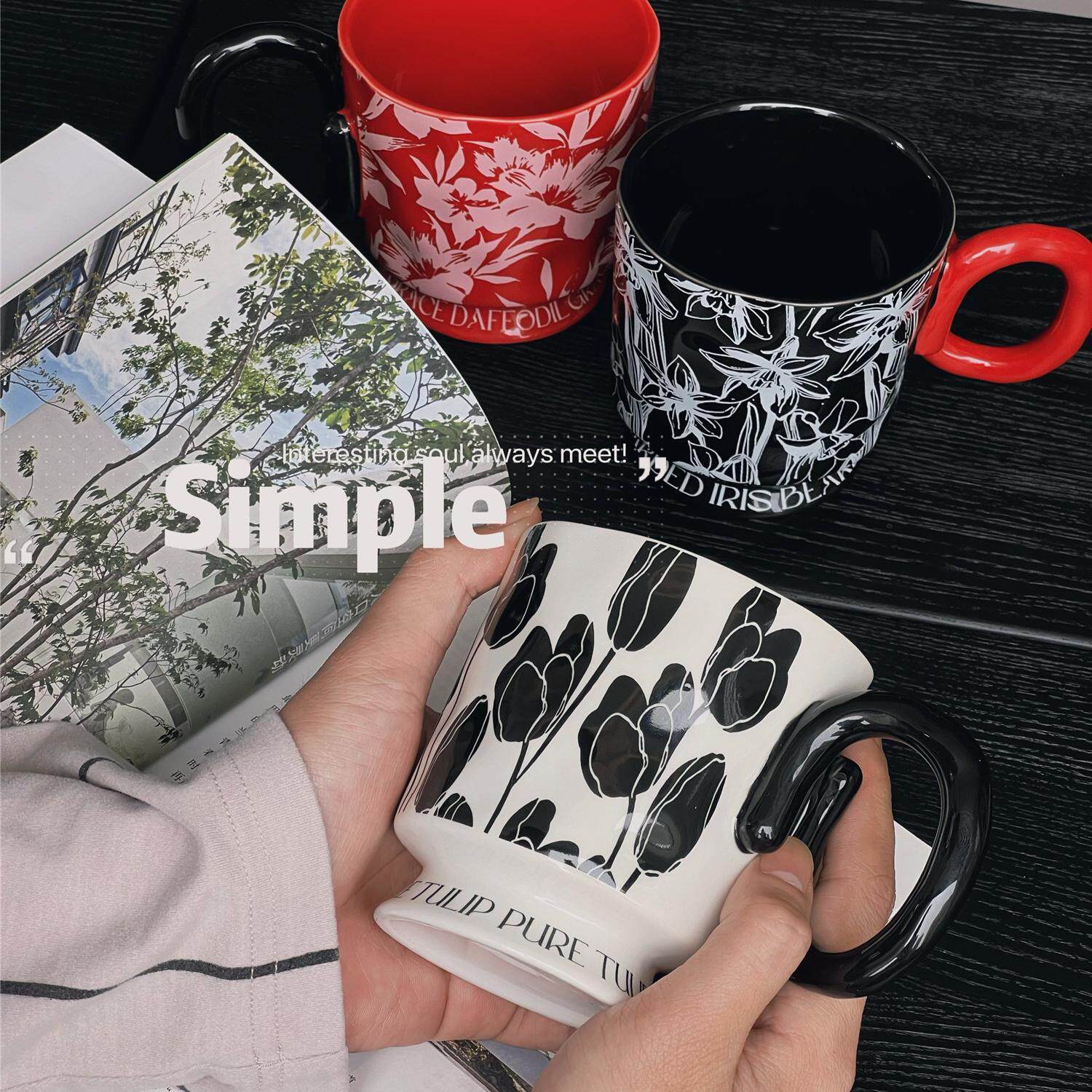 ins复古陶瓷马克杯高颜值轻奢高级感咖啡杯办公室家用喝水杯女生