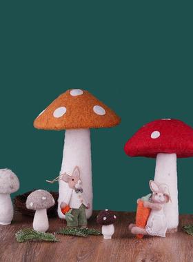 森野家居风童话黄红大蘑菇儿童摄影道具毛毡家居展厅装饰艺术摆件