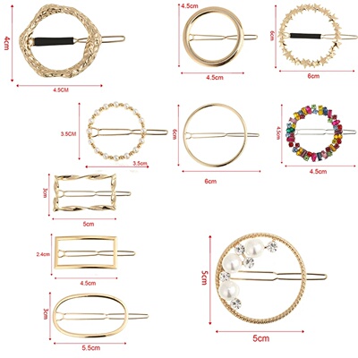Women Girl Hair Clips Barrette Gold Silver Metal Circle Geo
