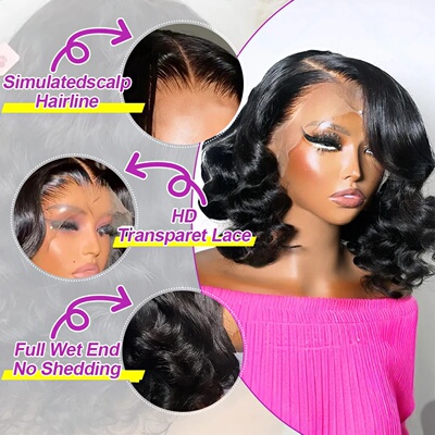 Short Bob Wig 13x4 Body Wave Glueless Wig Human Hair Brazil