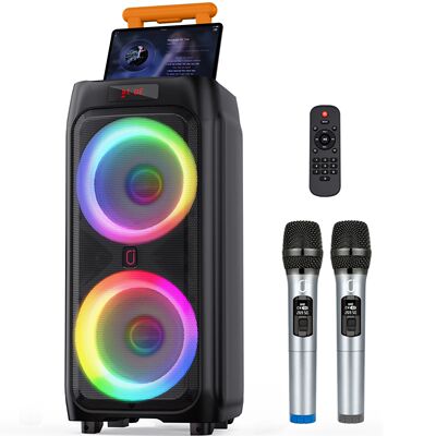 T9Karaoke Machine with 2 Wireless Microphones,Portable Bluet