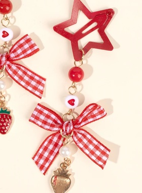 Star Strawberry Bow Hair Clips y2k Sweet Love Beads Plaid P