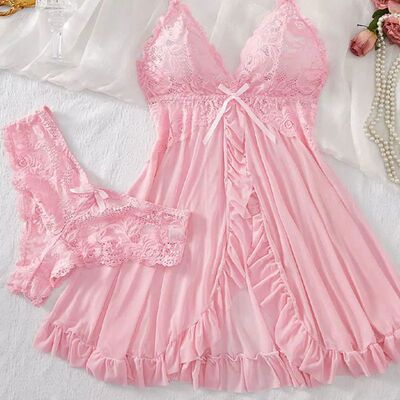 Suspender Suit Summer Ultra-thin Nightgown Lace Thong Sets W