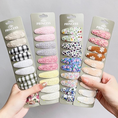 10Pcs/set Printed Embroidery Waterdrop Shape Hair Clips For