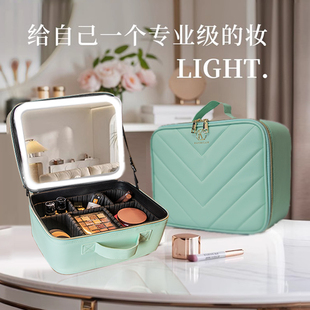 高级感带镜子化妆包LED灯光女跟妆师专业箱便携品大容量家用旅行