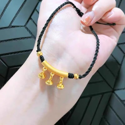 黄金足金999 铃铛弯管吊坠女金手链女金珠本命年锁骨链送女友礼物
