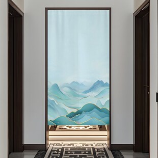 轻奢山水画门帘隔断帘玄关厕所帘子遮挡帘卧室房间家用挂 精品中式