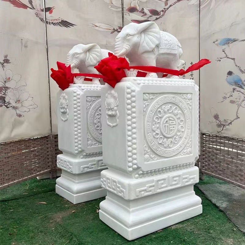 石雕门墩汉白玉门鼓大理石小象门鼓别墅庭院门口摆件图片