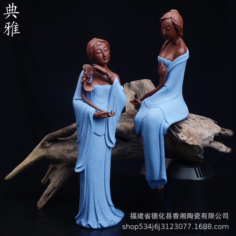 仿古陶瓷手工仕女摆件客厅送礼