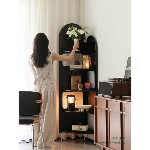 法式中古风实木转角柜置物书架沙发边玻璃落地拐墙角床头隔断屏风