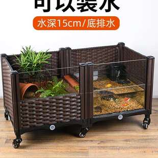 乌龟水陆饲养缸养龟水箱生态环境养殖内嵌内置玻璃缸巴西草龟深水