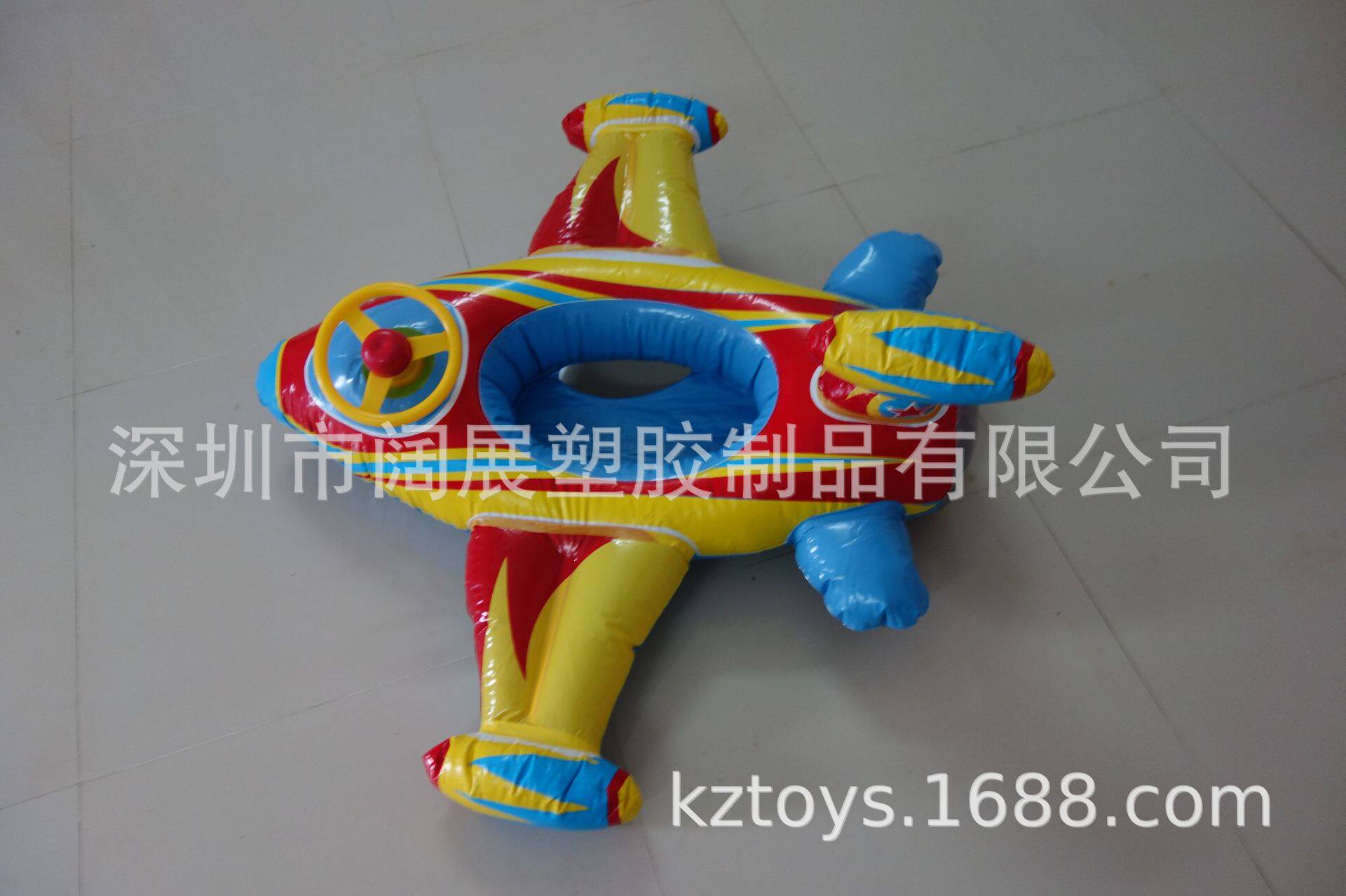 厂家现货PVC婴幼儿水上充气方向盘飞机坐艇飞机坐圈蓝色飞机坐艇