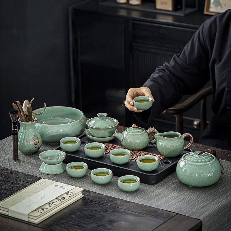 哥窑绿冰花釉陶瓷茶具套装2024新款家用轻奢档功夫泡茶壶喝茶杯,餐饮具,功夫茶具,淘宝优惠券,粉丝福利购,淘宝优惠卷