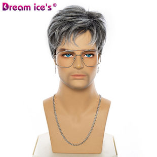 速卖通假发士短款自然偏分渐变灰色化纤温丝欧美时尚头套