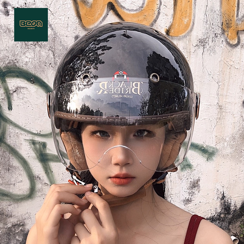 BR碳纤维摩托车头盔超轻半盔复古哈雷巡航男女电动车四季2026新款