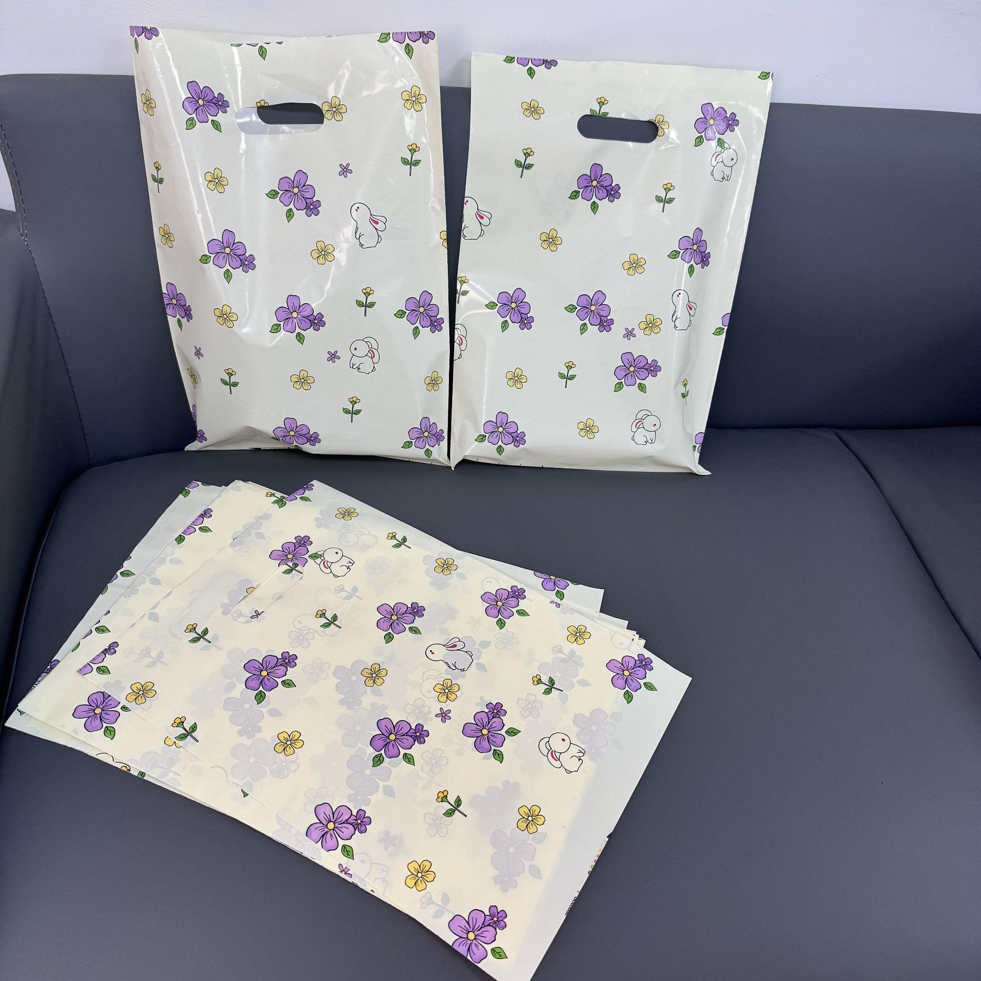 花朵加厚塑料小饰品礼品发夹服装店用手提袋子包装打包胶卡通可爱