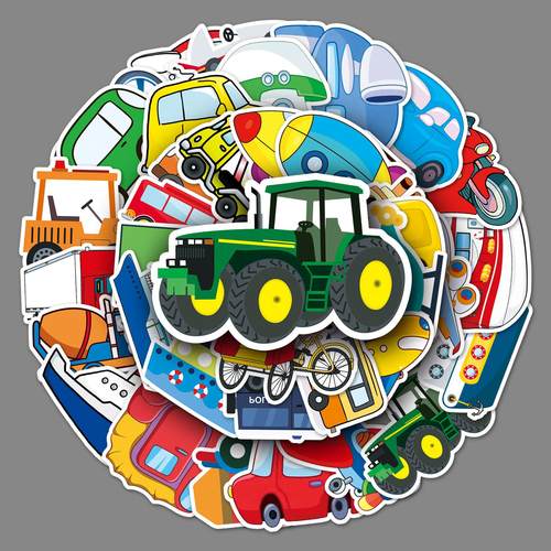 50张交通工具涂鸦个性跨境儿童奖励咕卡DIY手机行李箱贴纸防水