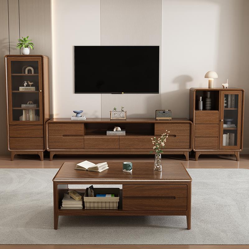 胡桃木电视柜客厅家用落地小户型简约现代收纳储物茶几一体组合柜