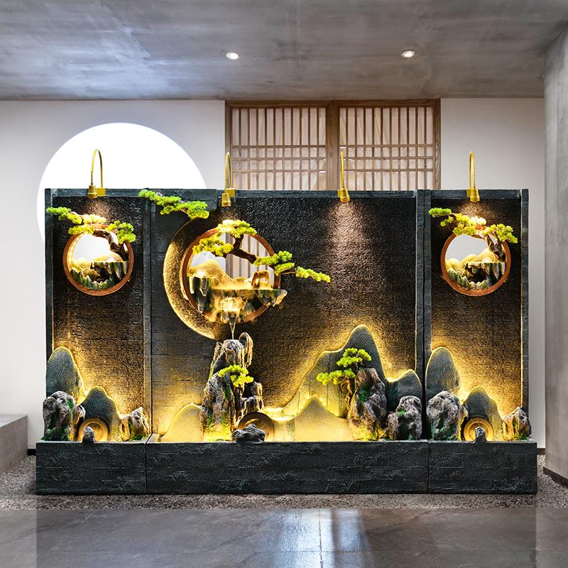 庭院假山水幕墙流水墙屏风隔断景观办公室装饰循环水落地喷泉摆件
