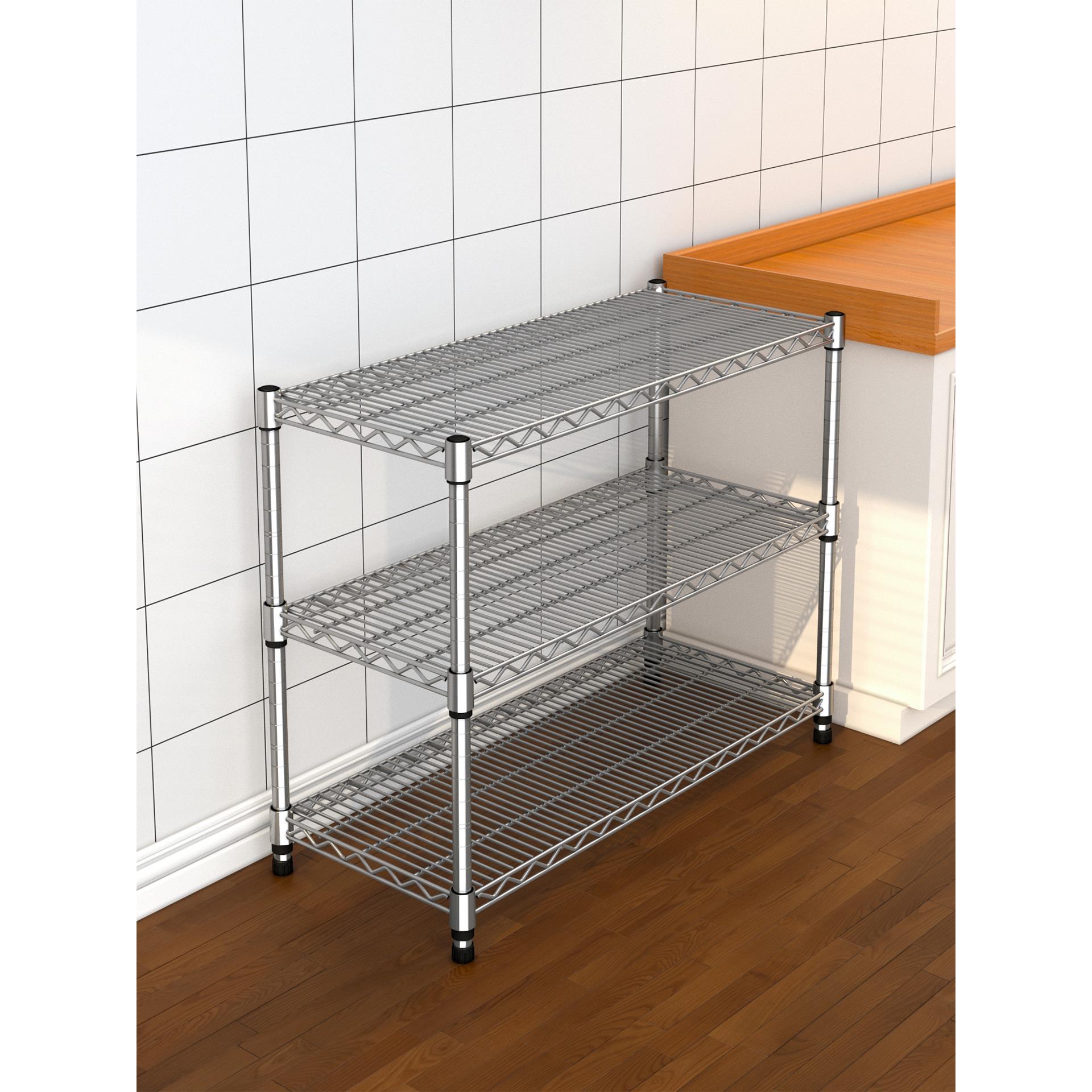 家用货架置物架多层厨房不锈钢色收纳储物架落地可调节阳台放花架