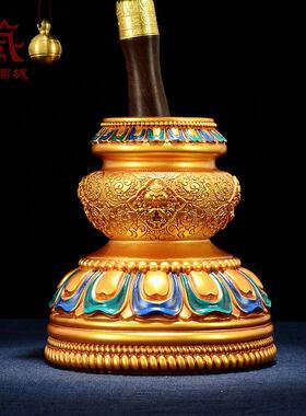 藏村手摇底座八吉祥花纹树脂转筒转动底座摆件