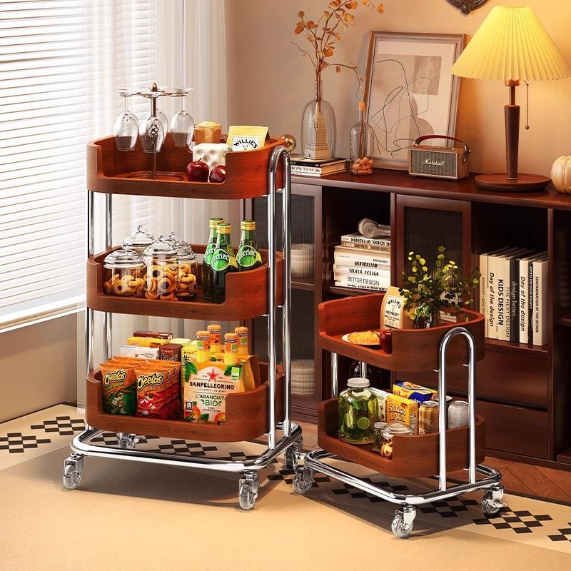 实木小推车零食置物架中古客厅可移动茶几沙发边几覆古水果收纳架