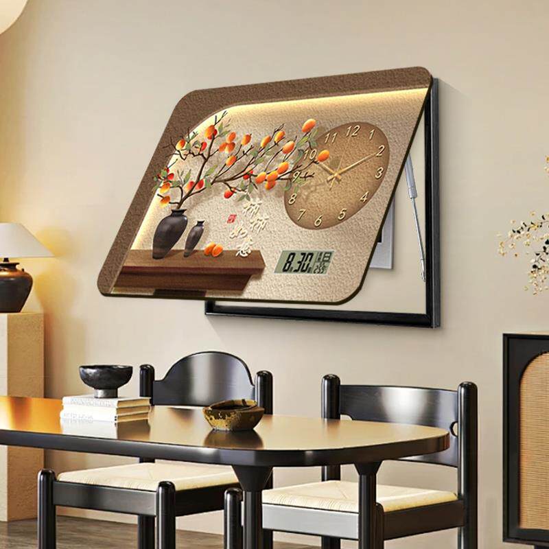 柿柿如意电表箱装饰画轻奢高级感带钟表遮挡配电箱电闸盒时钟挂画