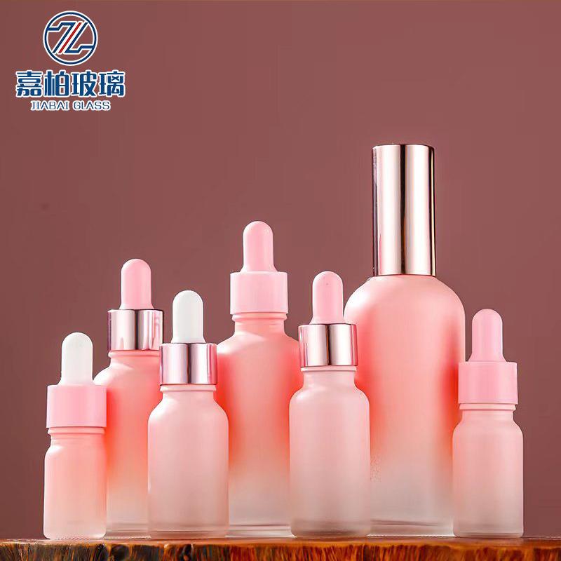 现货5-100ml渐变粉色精油瓶玻璃滴管分装瓶化妆品精华液喷雾瓶