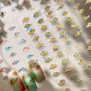 新款烫金中式古风祥云美甲贴纸精致轻奢中国风背胶装饰贴纸