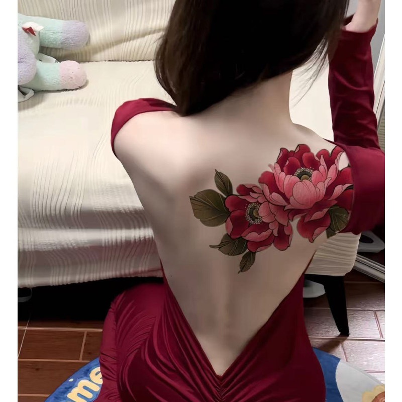 爆款素花辣妹彩色纹身贴ins性感纯欲后背高级感大图防水逼真贴纸