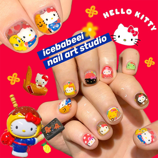 可爱HelloKitty免手绘同款美甲贴纸少女心防水持久背胶指甲装饰贴