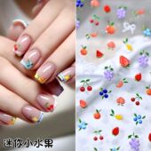 新款 迷你小水果果冻美甲贴纸草莓柠檬樱桃蓝莓葡萄图案diy指甲贴