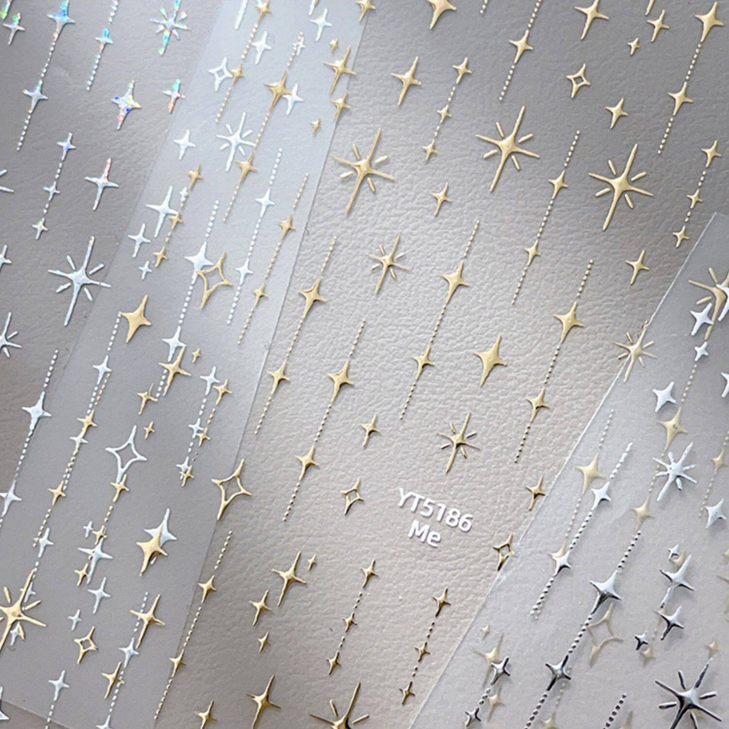 甜美法式烫金烫银芒星美甲贴
