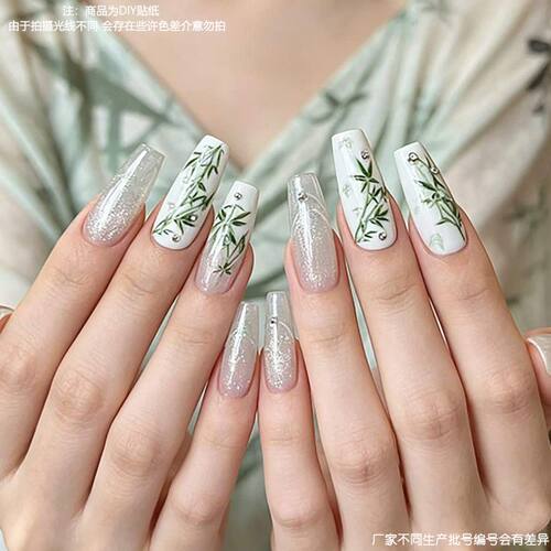 古风翠竹蝴蝶美甲贴纸