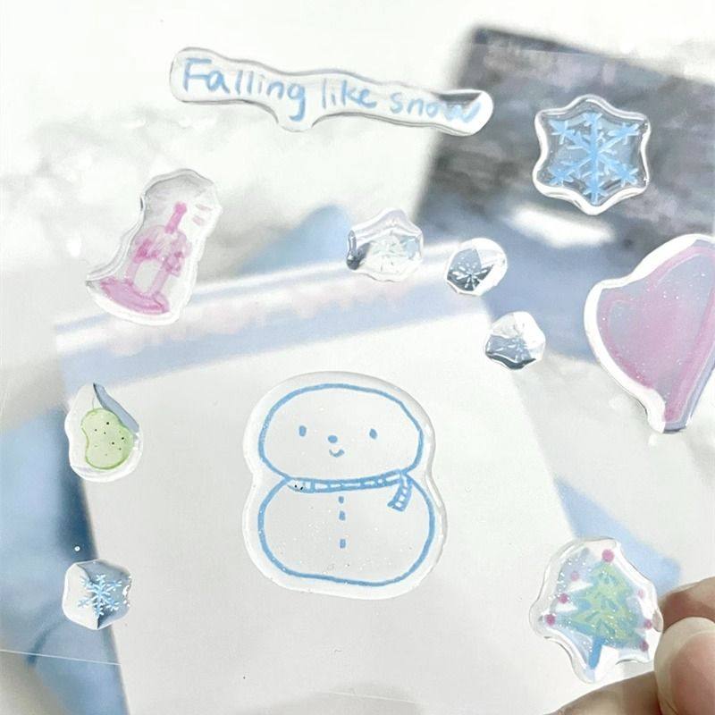 圣诞树爱心ins冬日小雪人果冻贴纸可爱立体diy手帐手机壳电脑贴纸