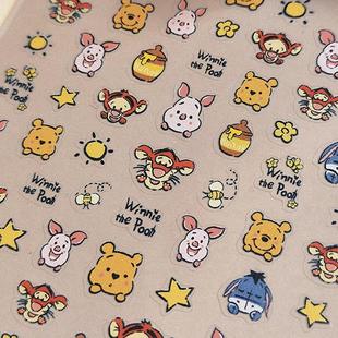 卡通新款维尼熊跳跳虎浮雕美甲贴纸立体小熊蜂蜜水杯笔杆相机装饰