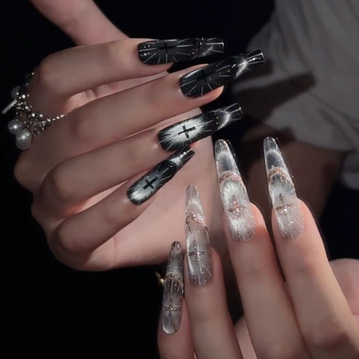 爆款神谕圣光十字架美甲贴纸定制个性烫金银红色法式指甲贴高颜值