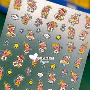 爆款星星人潮玩美甲贴纸浮雕可爱5d立体水杯笔杆相机手机壳装饰贴