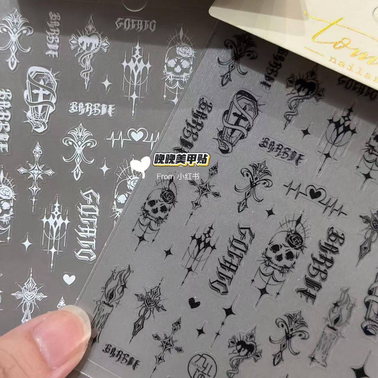 薄韧新款欧美哥特字母美甲贴纸辣妹小众暗黑十字架diy指甲背胶,彩妆/香水/美妆工具,指甲装饰,淘宝优惠券,粉丝福利购,淘宝优惠卷