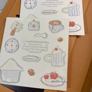 韩系小房子ins果冻贴纸高颜值苹果时钟diy电脑平板手机手账装饰贴