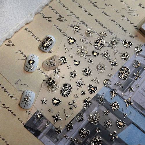 轻奢复古爱心3d美甲贴纸